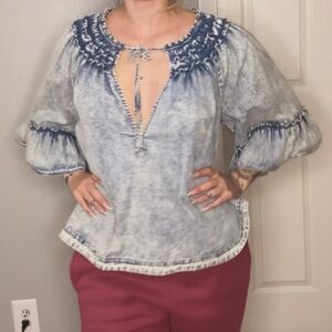 Free People Denim Blue Peasant Blouse
